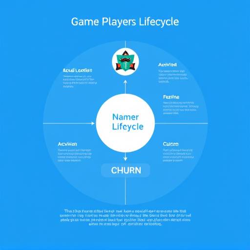 A diagram illustrating the typical player attention lifecycle in a game, showing phases of acquisition, engagement, retention, and potential churn.