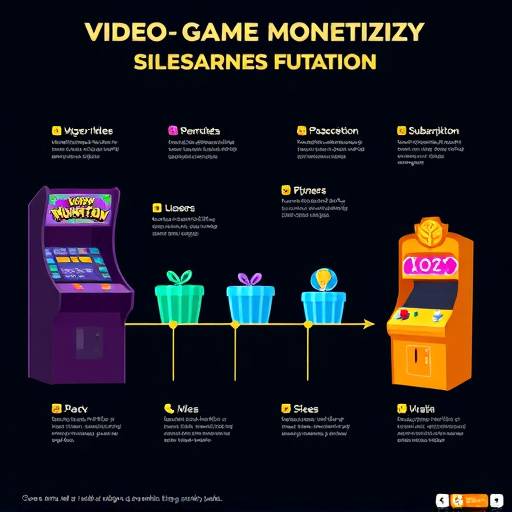 A visual timeline showcasing the evolution of video game monetization methods from early arcades to modern free-to-play and subscription models.