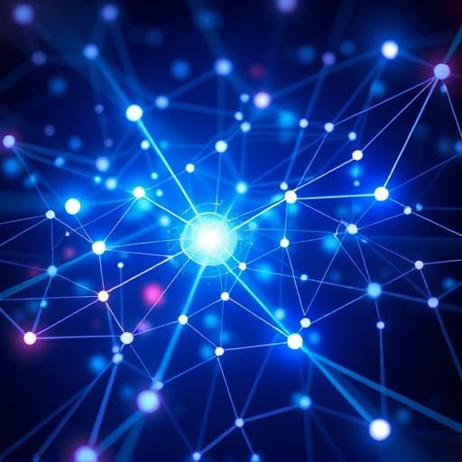 Abstract representation of digital attention flow with interconnected nodes and streams