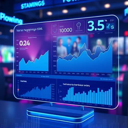 Futuristic holographic interface displaying trends and data for the gaming industry