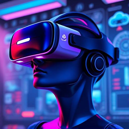 Futuristic interface showcasing VR headsets, AR glasses, and cloud gaming icons