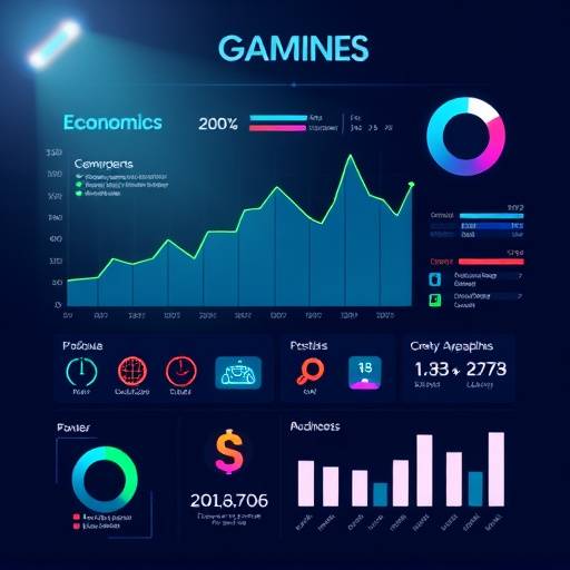 Infographic illustrating economic models in gaming with charts and icons representing revenue